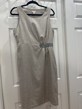 J. Crew Light Gray Sleeveless Midi Sheath Dress with Gathered Waist